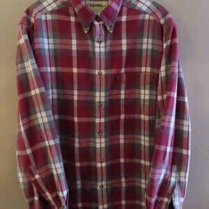 Gander Mtn Long Sleeve Flannel Shirt; Red/White/Grey Plaid; Buttons; Size L